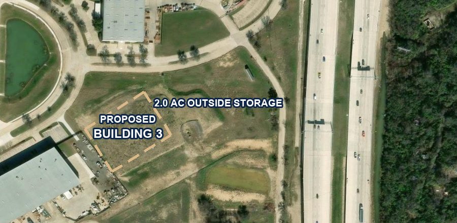 Riverbend East Building 3 site aerial with proposed building footprint and outside storage yard