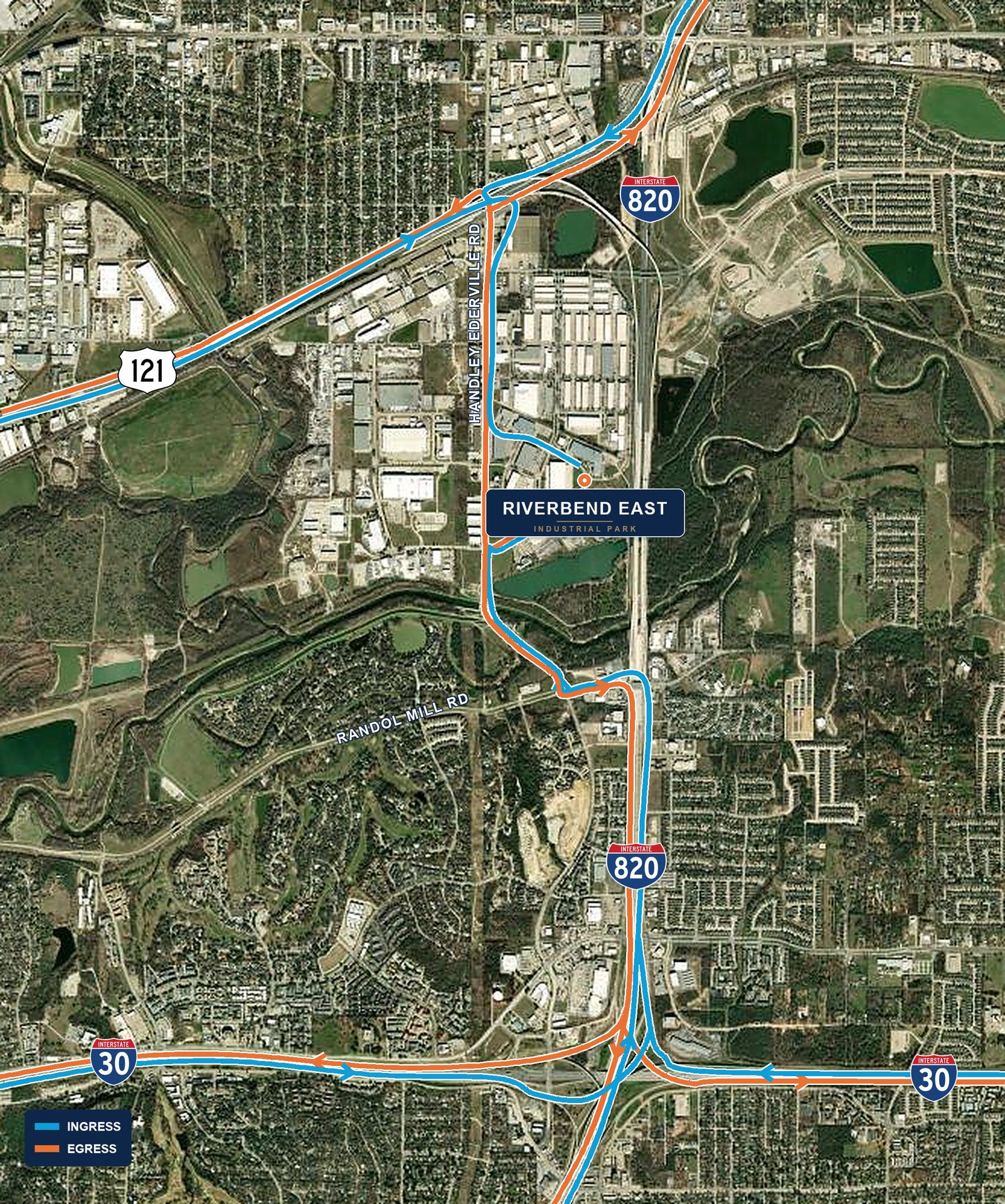 Riverbend East Industrial Park regional access map, Loop 820 and I-30