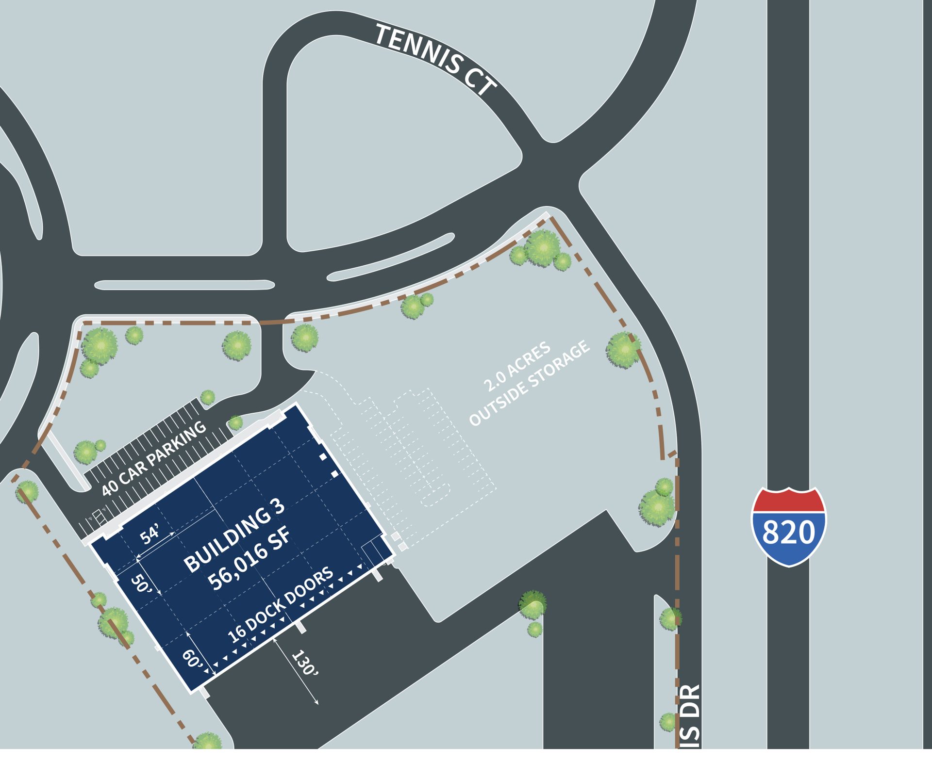 Riverbend East Building 3 site plan with dimensions and dock door layout